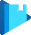 Google Books logo — A blue book and a blue arrow