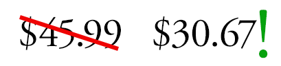 Image shows the price $45.99 crossed out with a red line and replaced by $30.67 with a green exclamation point.